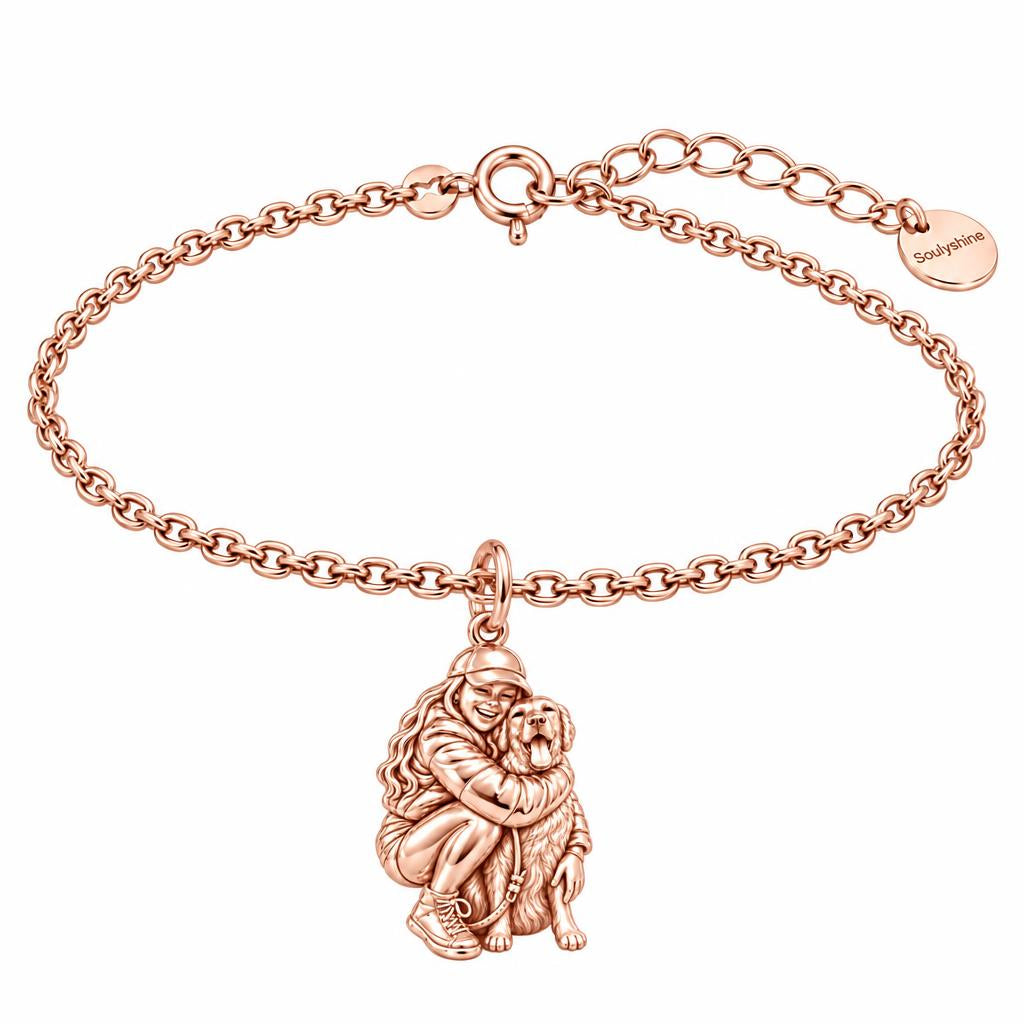Soulmate Hug Custom Photo Charm Bracelet Set – rose gold, front view