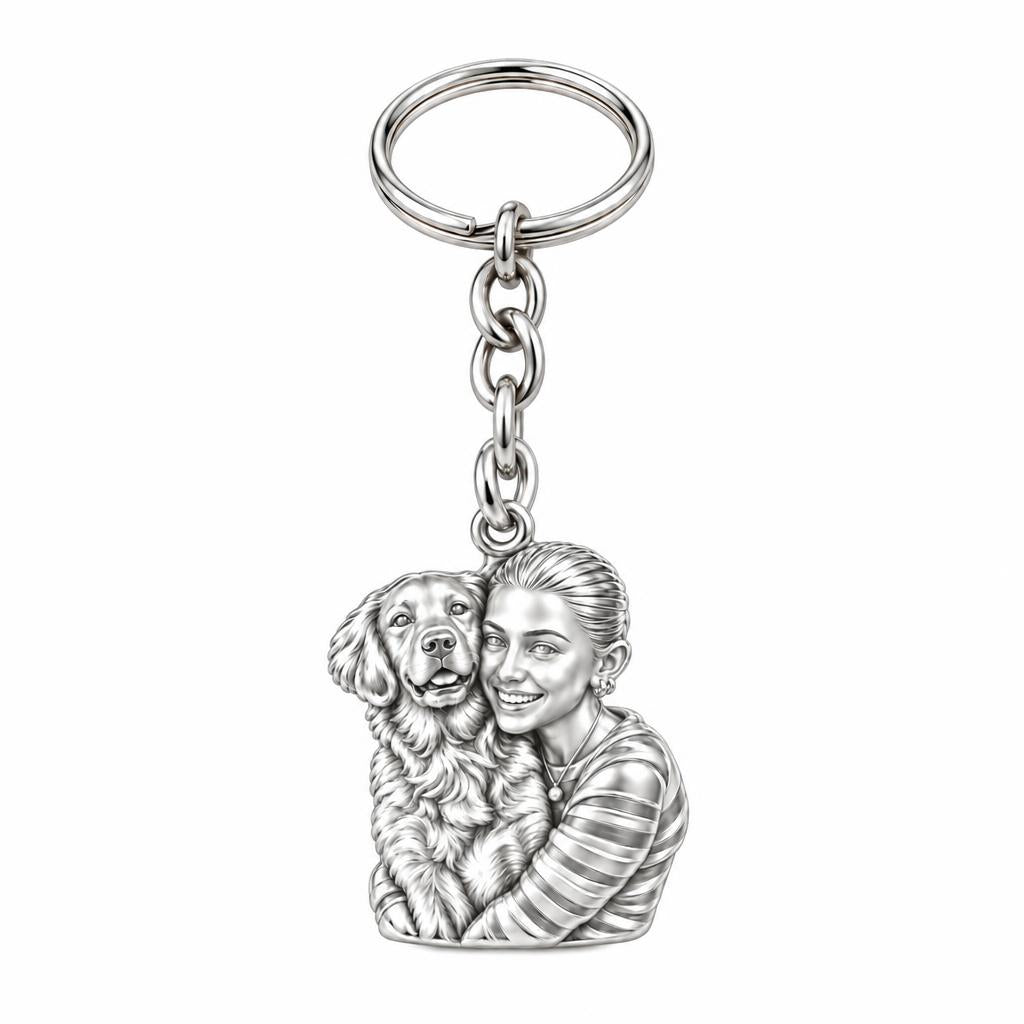 Soulmate Hug Custom Photo Charm Keychain – silver, front view