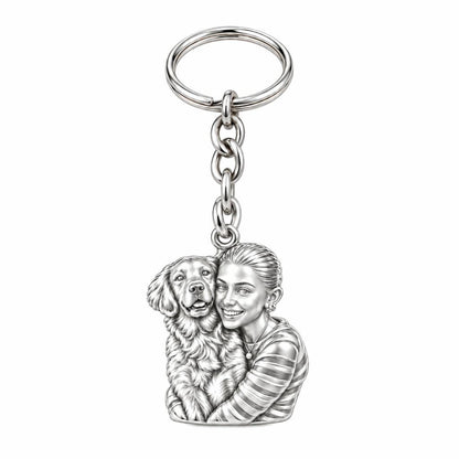Soulmate Hug Custom Photo Charm Keychain – silver, front view