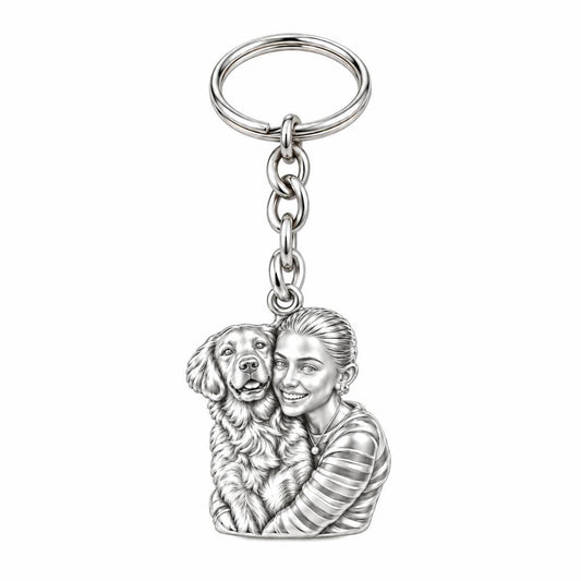Soulmate Hug Custom Photo Charm Keychain – silver, front view