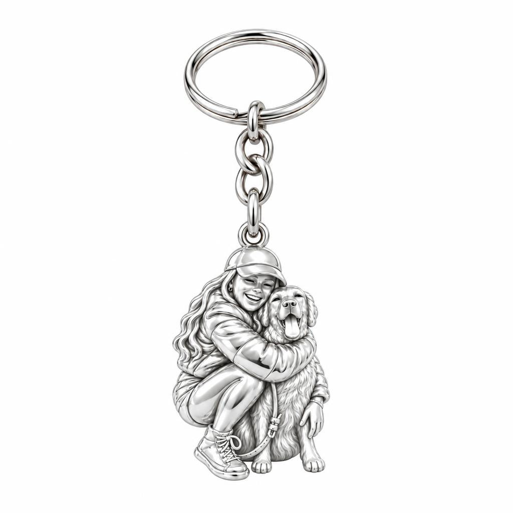 Soulmate Hug Custom Photo Charm Keychain – silver, front view
