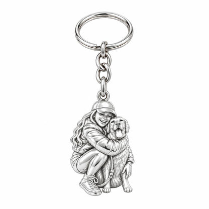 Soulmate Hug Custom Photo Charm Keychain – silver, front view