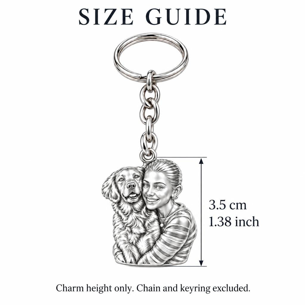 Soulmate Hug Custom Photo Charm Keychain – size guide, 3.5 cm (1.38 in) charm, chain and keyring excluded