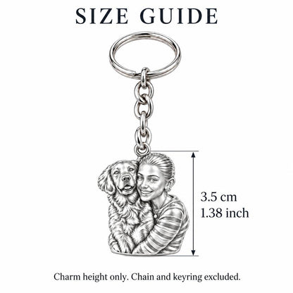 Soulmate Hug Custom Photo Charm Keychain – size guide, 3.5 cm (1.38 in) charm, chain and keyring excluded