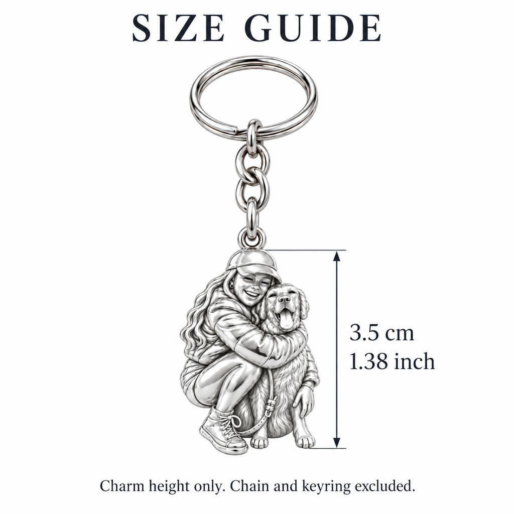 Soulmate Hug Custom Photo Charm Keychain – size guide, 3.5 cm (1.38 in) charm, chain and keyring excluded