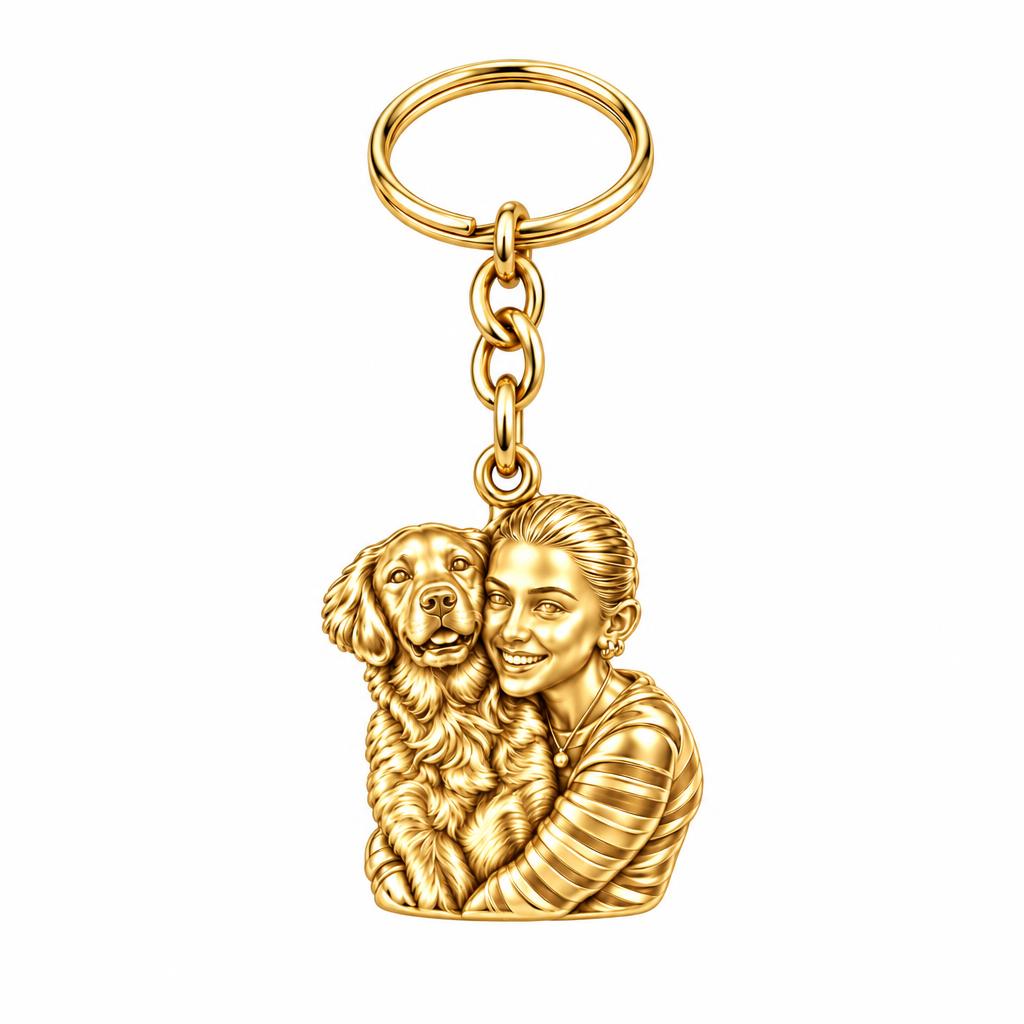 Soulmate Hug Custom Photo Charm Keychain – 18K gold, front view