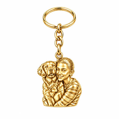 Soulmate Hug Custom Photo Charm Keychain – 18K gold, front view