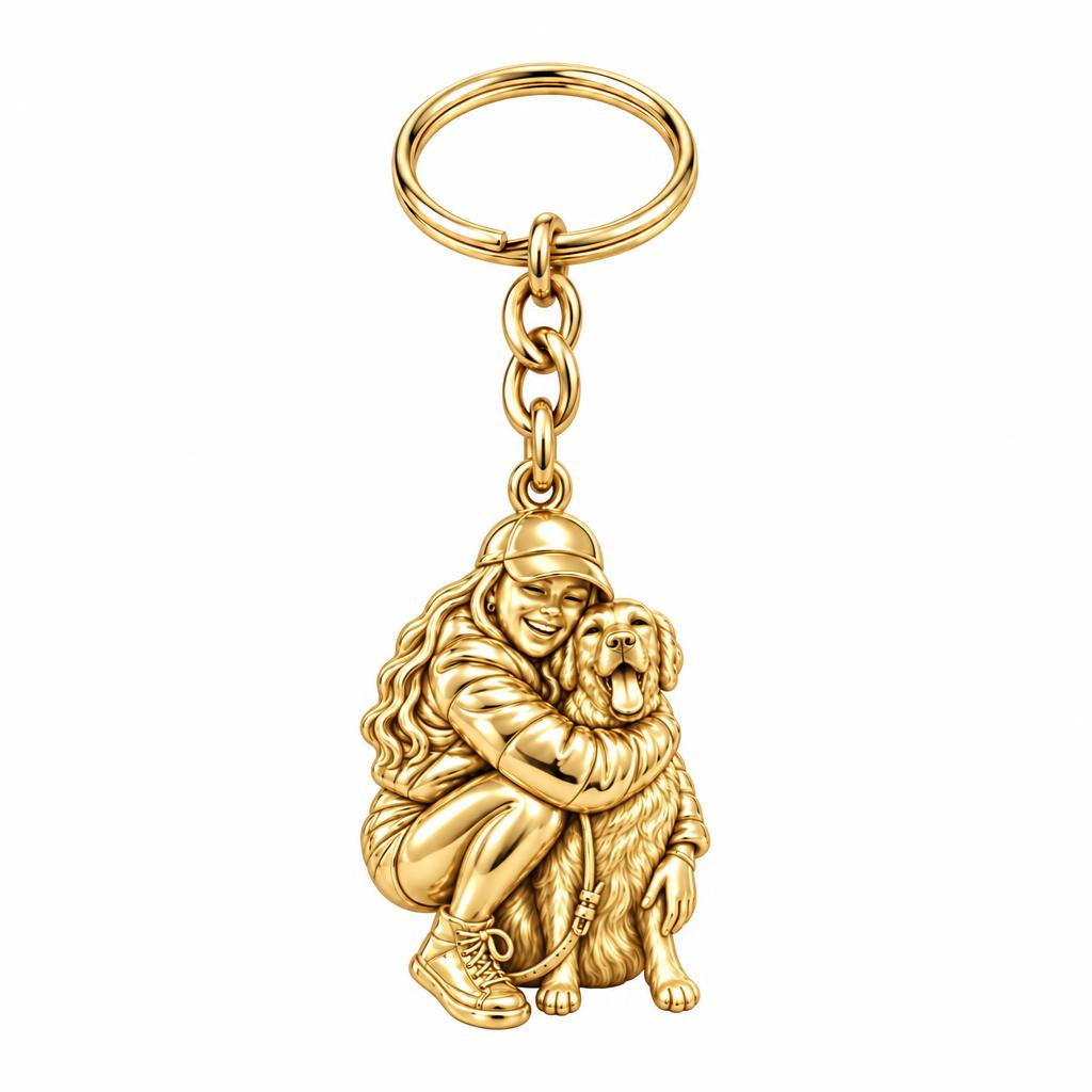 Soulmate Hug Custom Photo Charm Keychain – 18K gold, front view