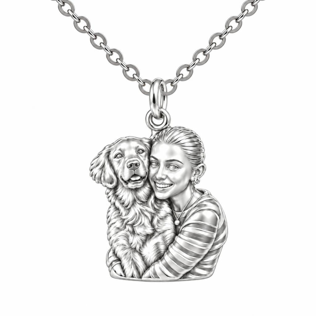 Soulmate Hug Custom Photo Charm Necklace Set – silver, front view