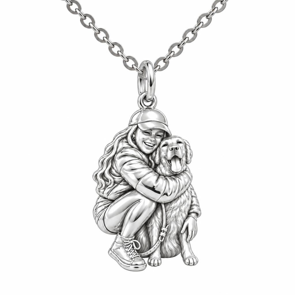 Soulmate Hug Custom Photo Charm Necklace Set – silver, front view