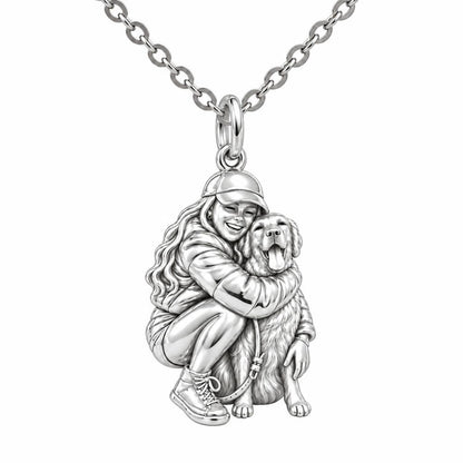 Soulmate Hug Custom Photo Charm Necklace Set – silver, front view