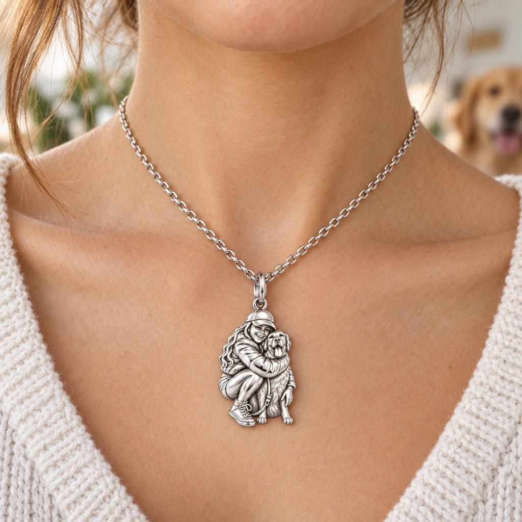 Soulmate Hug Custom Photo Charm Necklace Set – worn / in use