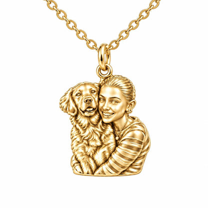 Soulmate Hug Custom Photo Charm Necklace Set – 18K gold, front view