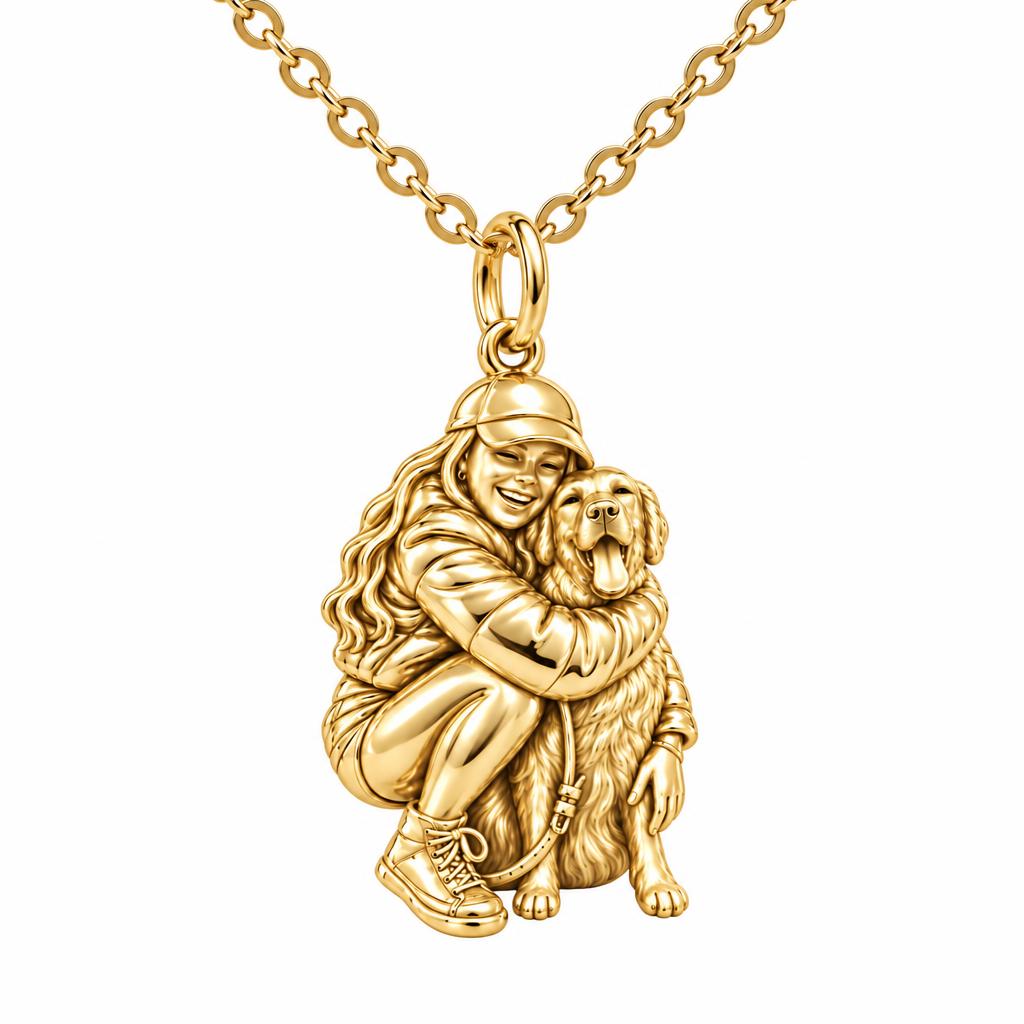 Soulmate Hug Custom Photo Charm Necklace Set – 18K gold, front view