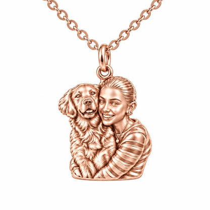 Soulmate Hug Custom Photo Charm Necklace Set – rose gold, front view