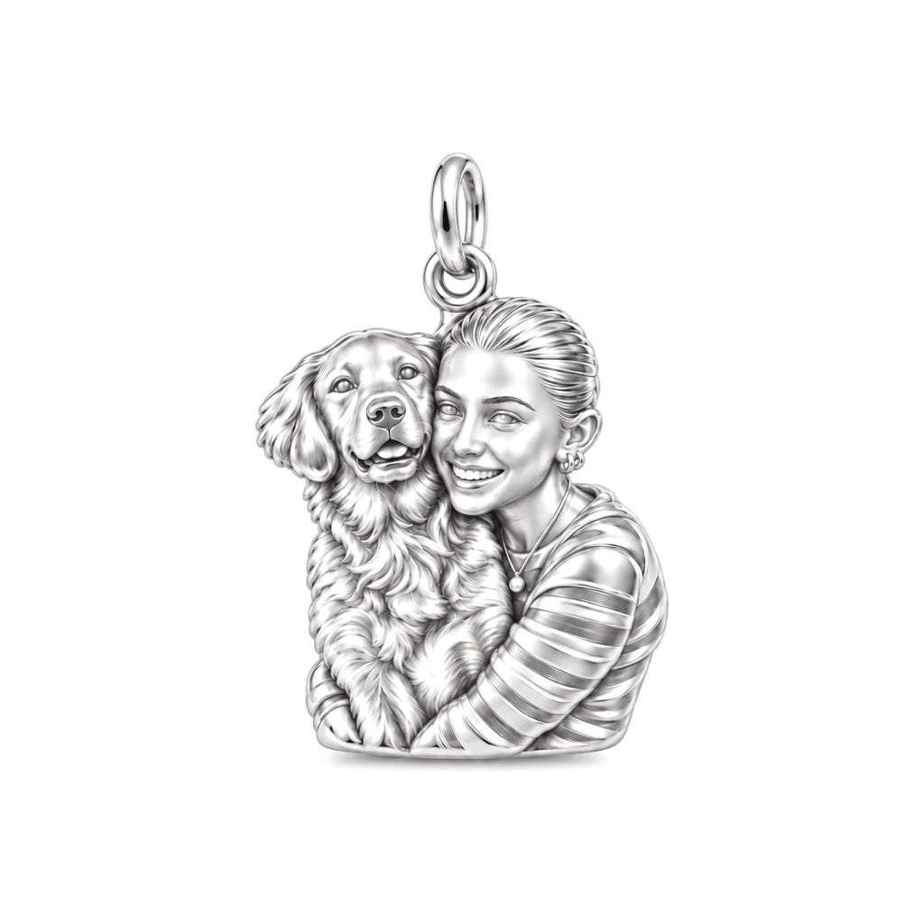 Soulmate Hug Custom Photo Charm – Personalized Dog Mom Gift – silver charm, front view