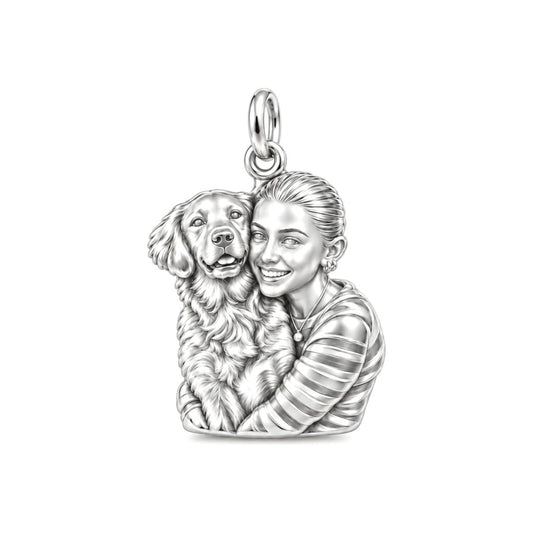 Soulmate Hug Custom Photo Charm – Personalized Dog Mom Gift – silver charm, front view