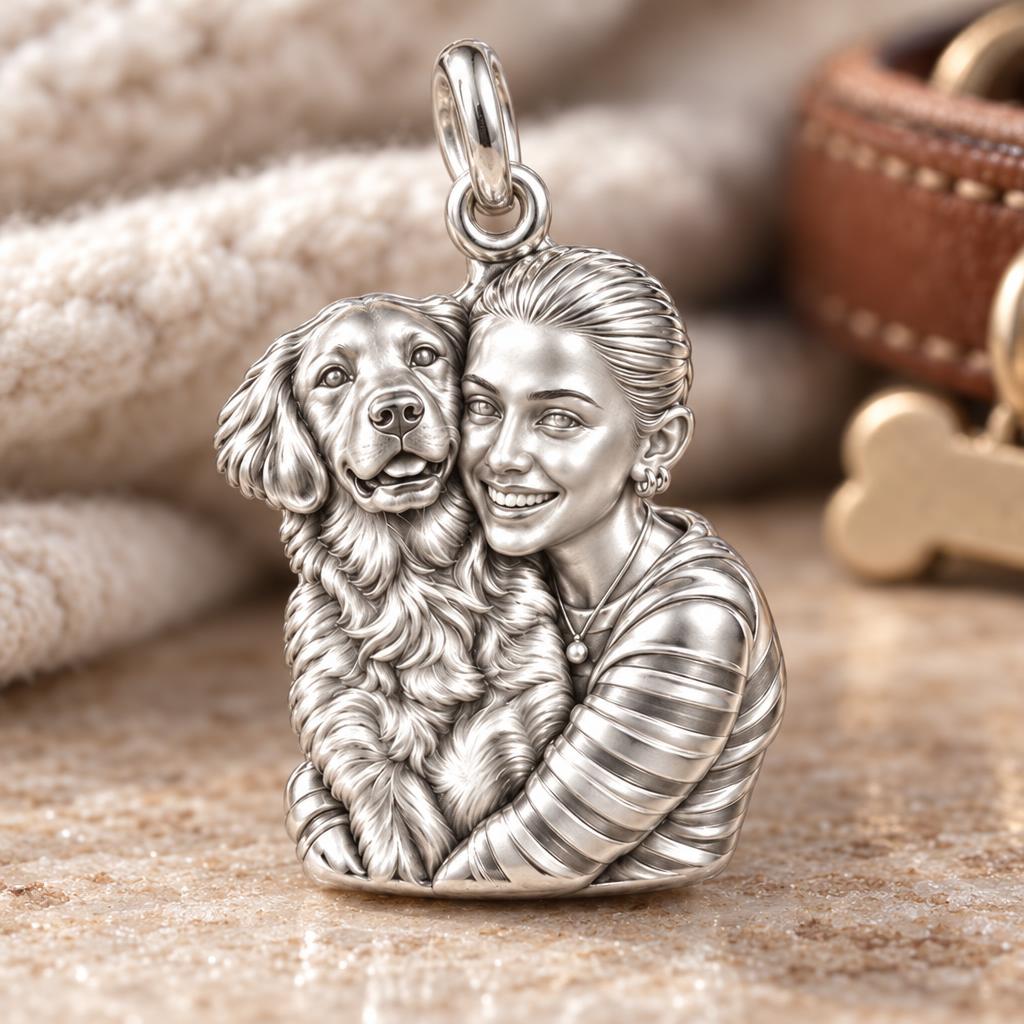 Soulmate Hug Custom Photo Charm – Personalized Dog Mom Gift – macro detail of the charm