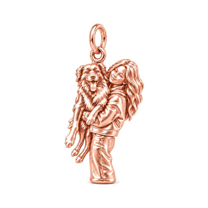 Soulmate Hug Portrait Charm Bracelet – Personalized Dog Mom Gift – rose gold charm, front view