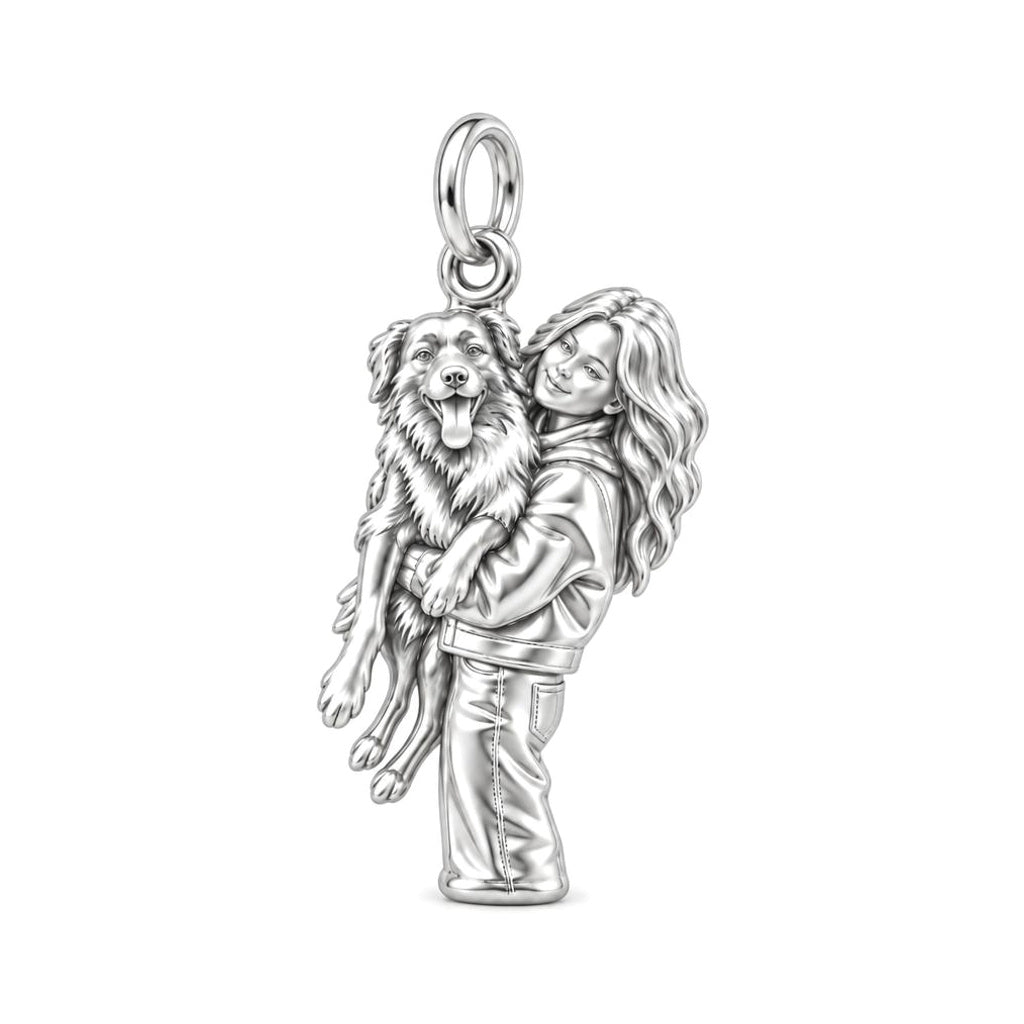 Soulmate Hug Portrait Charm Bracelet – Personalized Dog Mom Gift – silver charm, front view