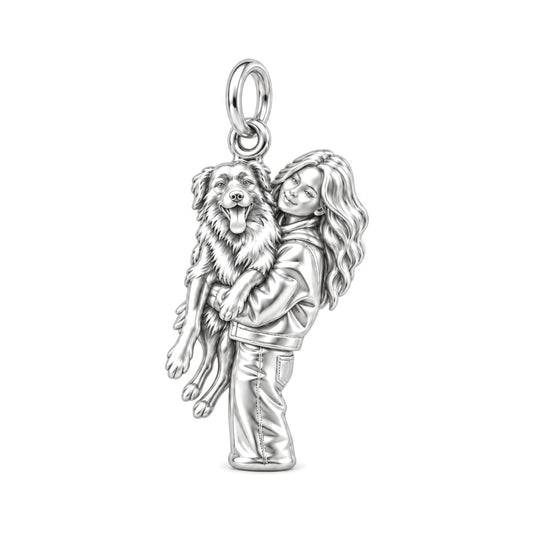 Soulmate Hug Portrait Charm Bracelet – Personalized Dog Mom Gift – silver charm, front view