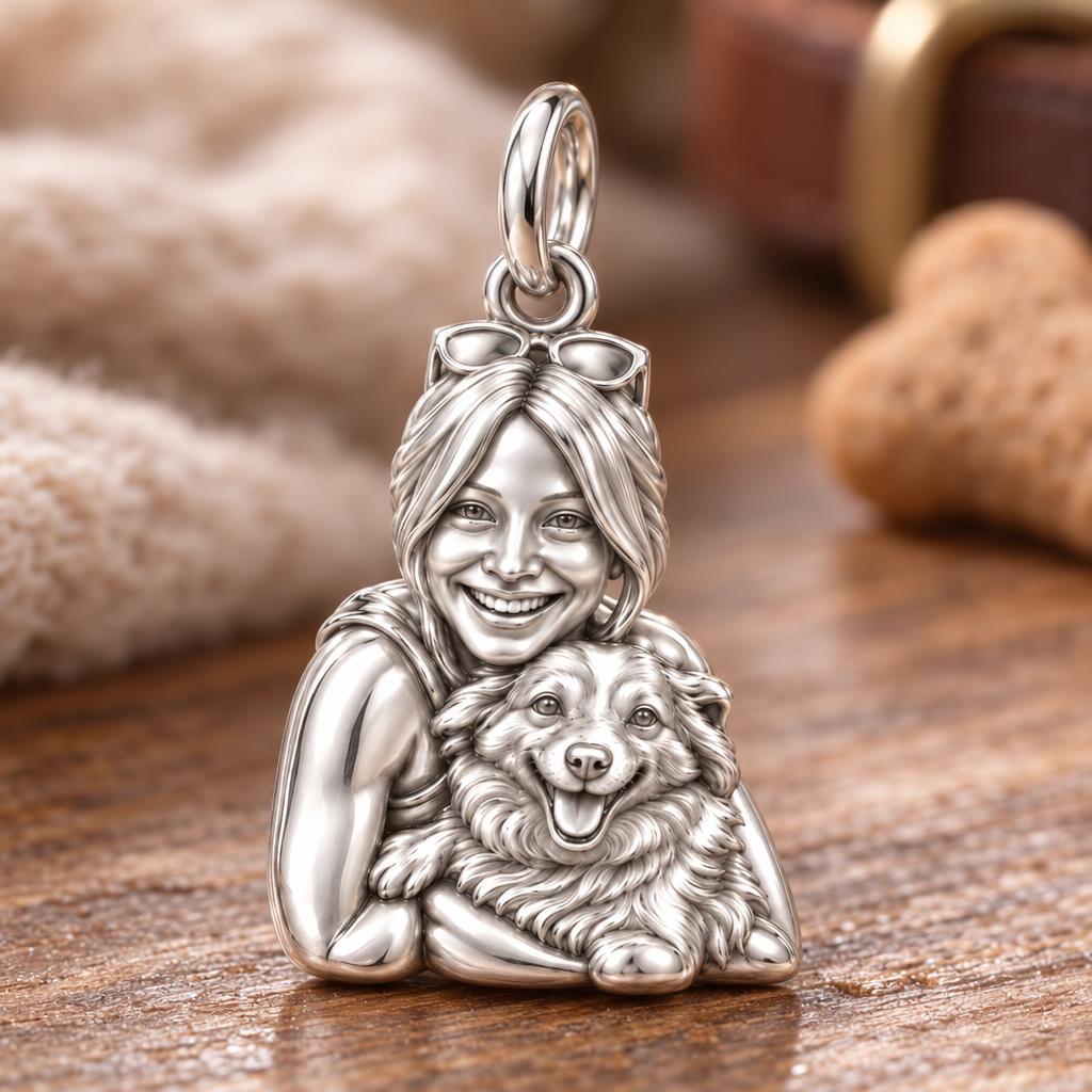 Soulmate Hug Portrait Charm Bracelet – Personalized Dog Mom Gift – macro detail of the charm