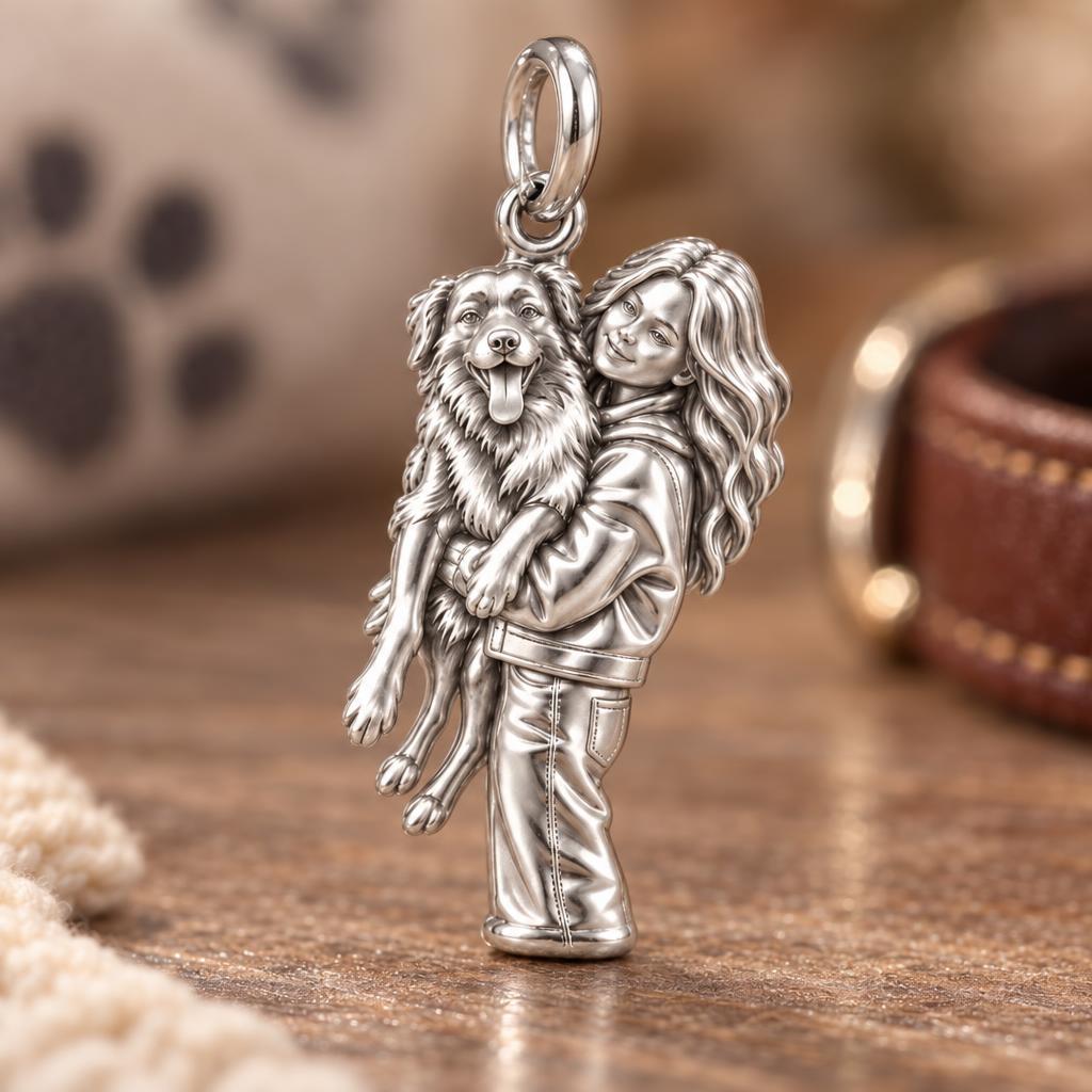 Soulmate Hug Portrait Charm Bracelet – Personalized Dog Mom Gift – macro detail of the charm