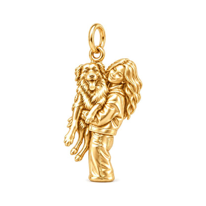 Soulmate Hug Portrait Charm Bracelet – Personalized Dog Mom Gift – 18K gold charm, front view