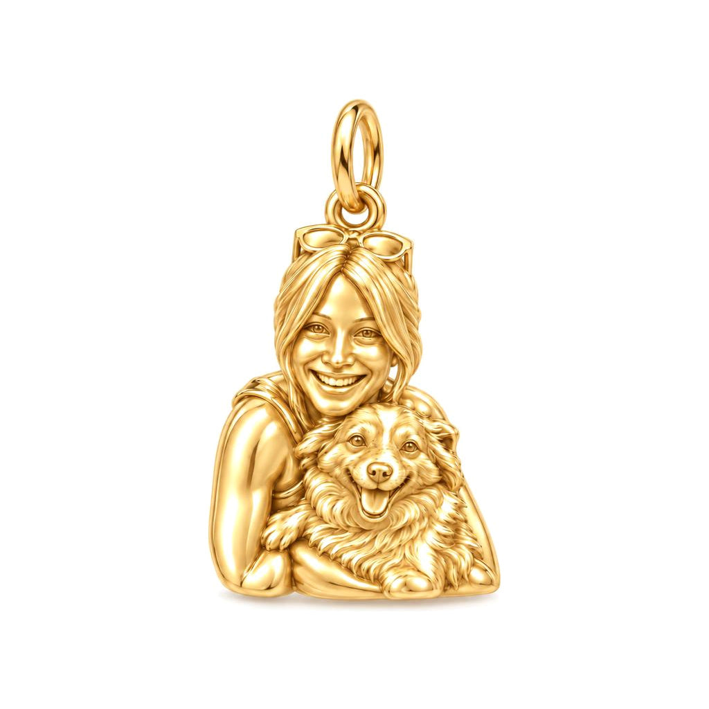 Soulmate Hug Portrait Charm Bracelet – Personalized Dog Mom Gift – 18K gold charm, front view