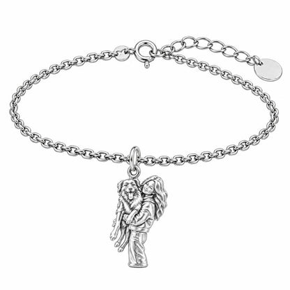 Soulmate Hug Portrait Charm Bracelet Set – silver, front view