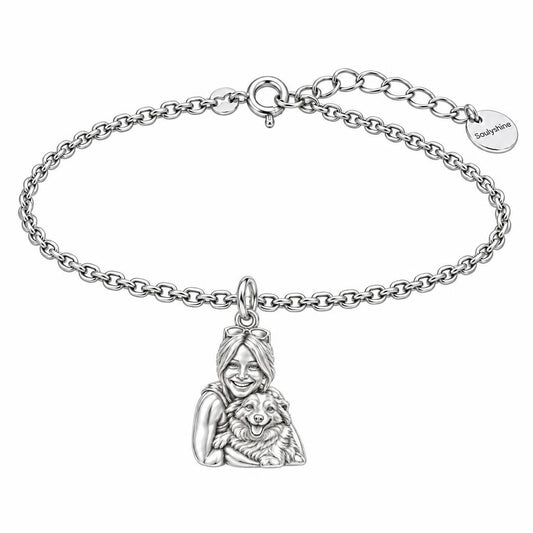 Soulmate Hug Portrait Charm Bracelet Set – silver, front view
