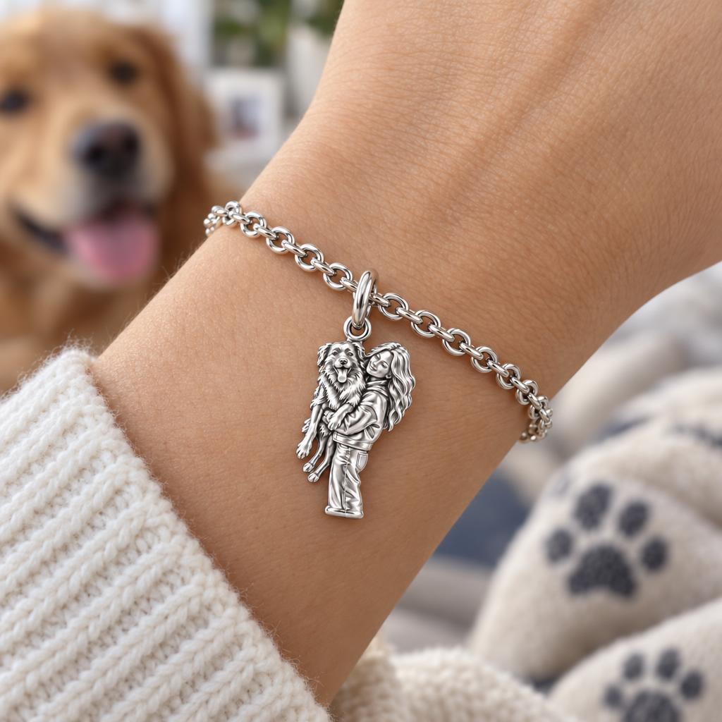 Soulmate Hug Portrait Charm Bracelet Set – worn / in use