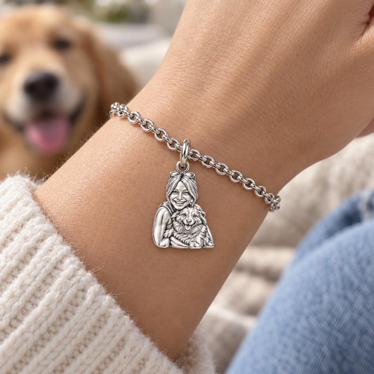 Soulmate Hug Portrait Charm Bracelet Set – worn / in use