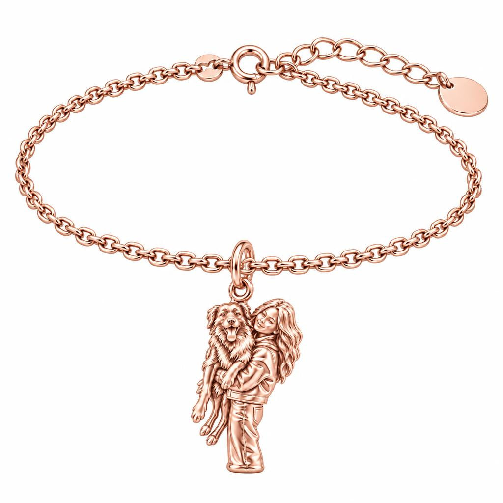 Soulmate Hug Portrait Charm Bracelet Set – rose gold, front view