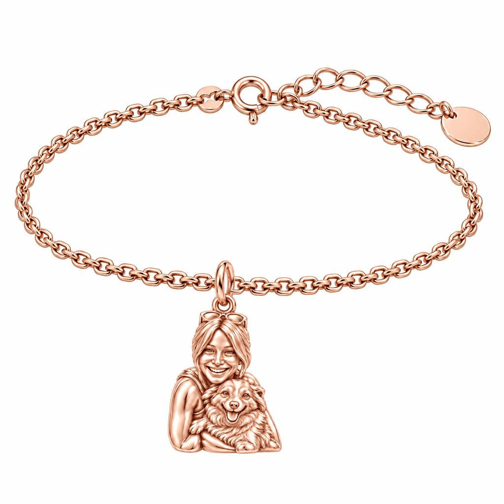 Soulmate Hug Portrait Charm Bracelet Set – rose gold, front view