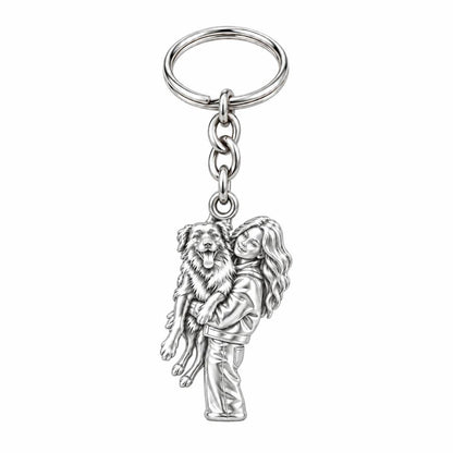 Soulmate Hug Portrait Charm Keychain – silver, front view