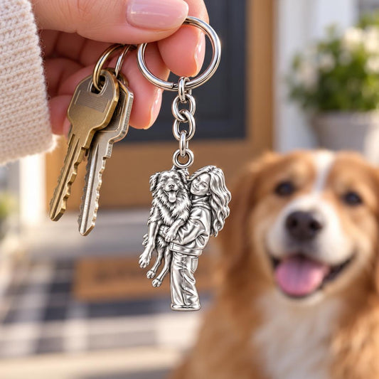Soulmate Hug Portrait Charm Keychain – worn / in use