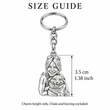 Soulmate Hug Portrait Charm Keychain – size guide, 3.5 cm (1.38 in) charm, chain and keyring excluded