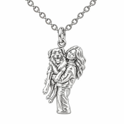 Soulmate Hug Portrait Charm Necklace Set – silver, front view