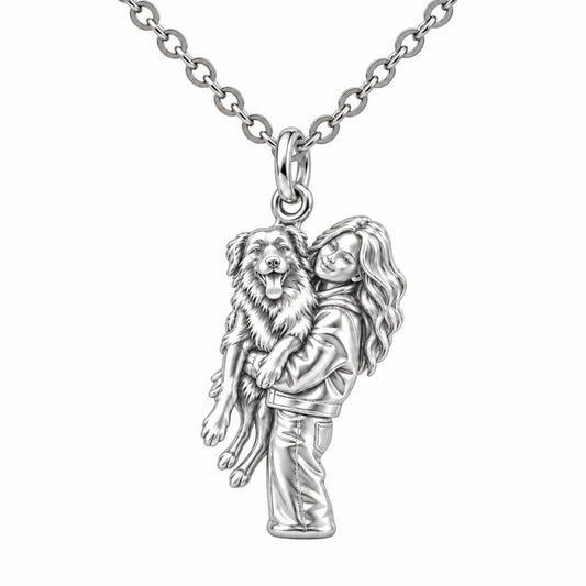 Soulmate Hug Portrait Charm Necklace Set – silver, front view