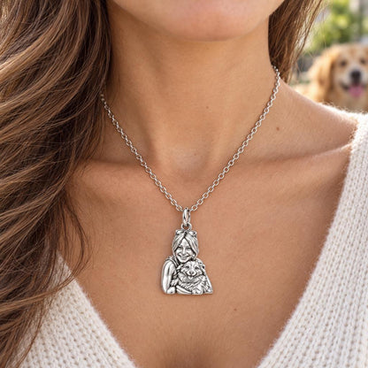 Soulmate Hug Portrait Charm Necklace Set – worn / in use