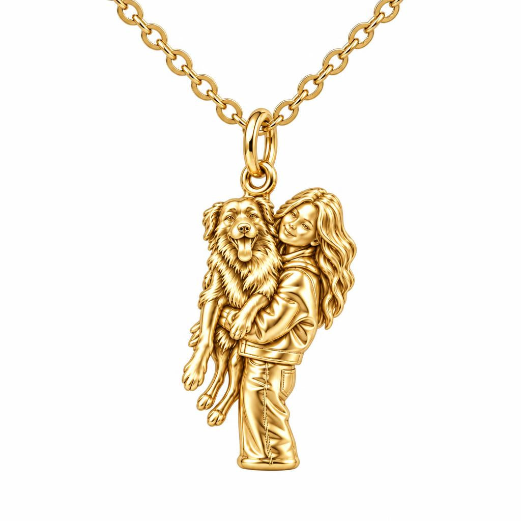 Soulmate Hug Portrait Charm Necklace Set – 18K gold, front view