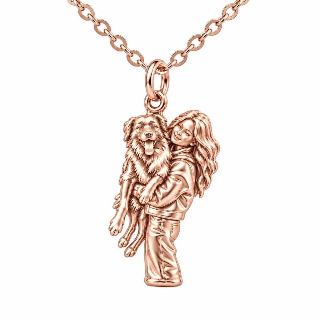 Soulmate Hug Portrait Charm Necklace Set – rose gold, front view