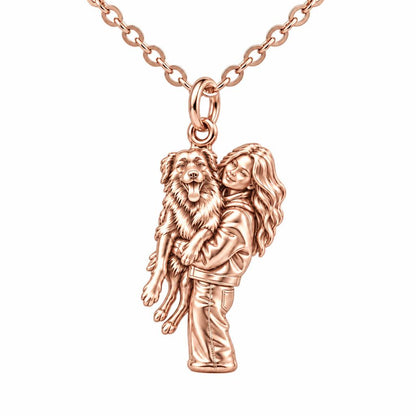 Soulmate Hug Portrait Charm Necklace Set – rose gold, front view