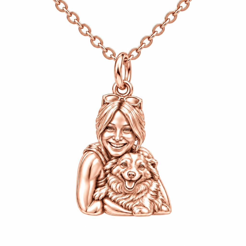 Soulmate Hug Portrait Charm Necklace Set – rose gold, front view