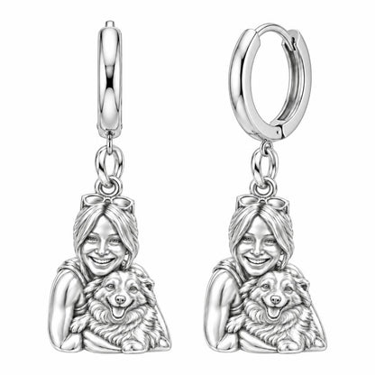 Soulmate Hug Portrait Huggie Charm Earrings – silver, front view