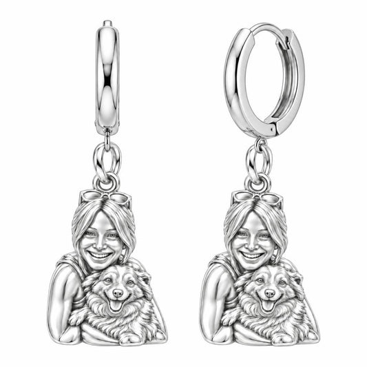 Soulmate Hug Portrait Huggie Charm Earrings – silver, front view
