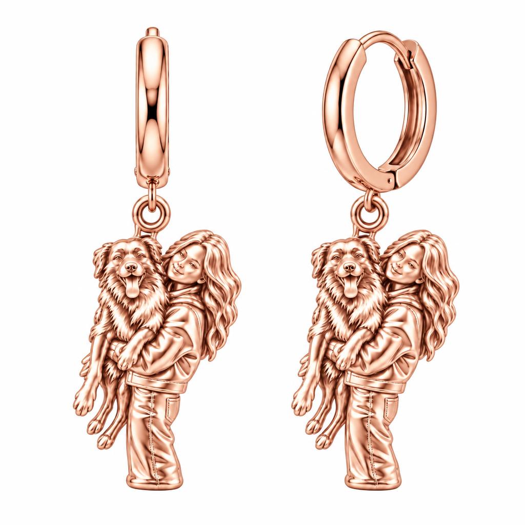 Soulmate Hug Portrait Huggie Charm Earrings – rose gold, front view