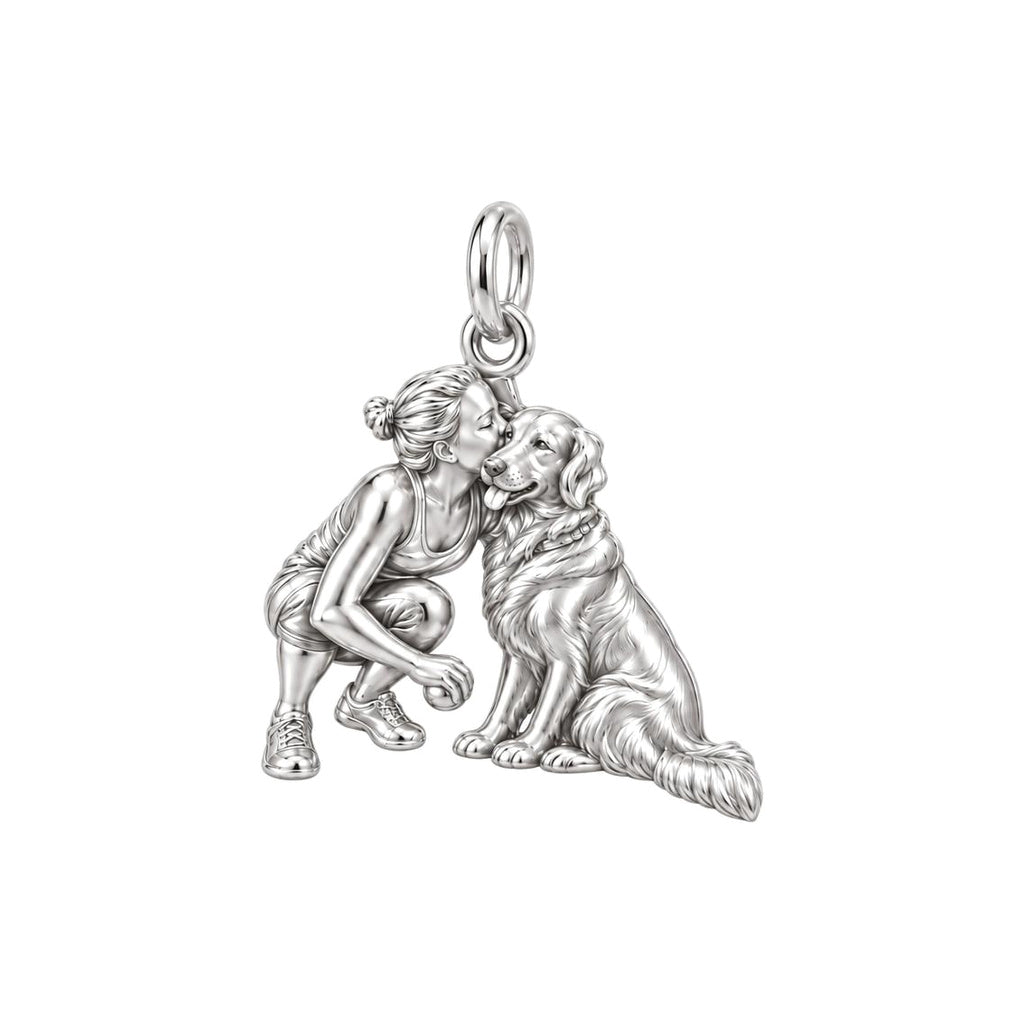 Soulmate Sculpted Pose Charm Bracelet – Personalized Dog Mom Gift – silver charm, front view