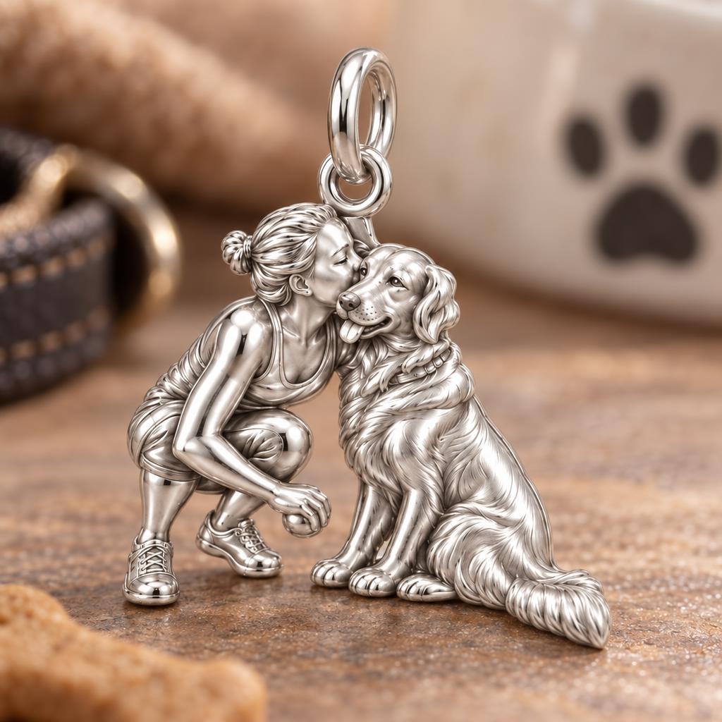 Soulmate Sculpted Pose Charm Bracelet – Personalized Dog Mom Gift – macro detail of the charm